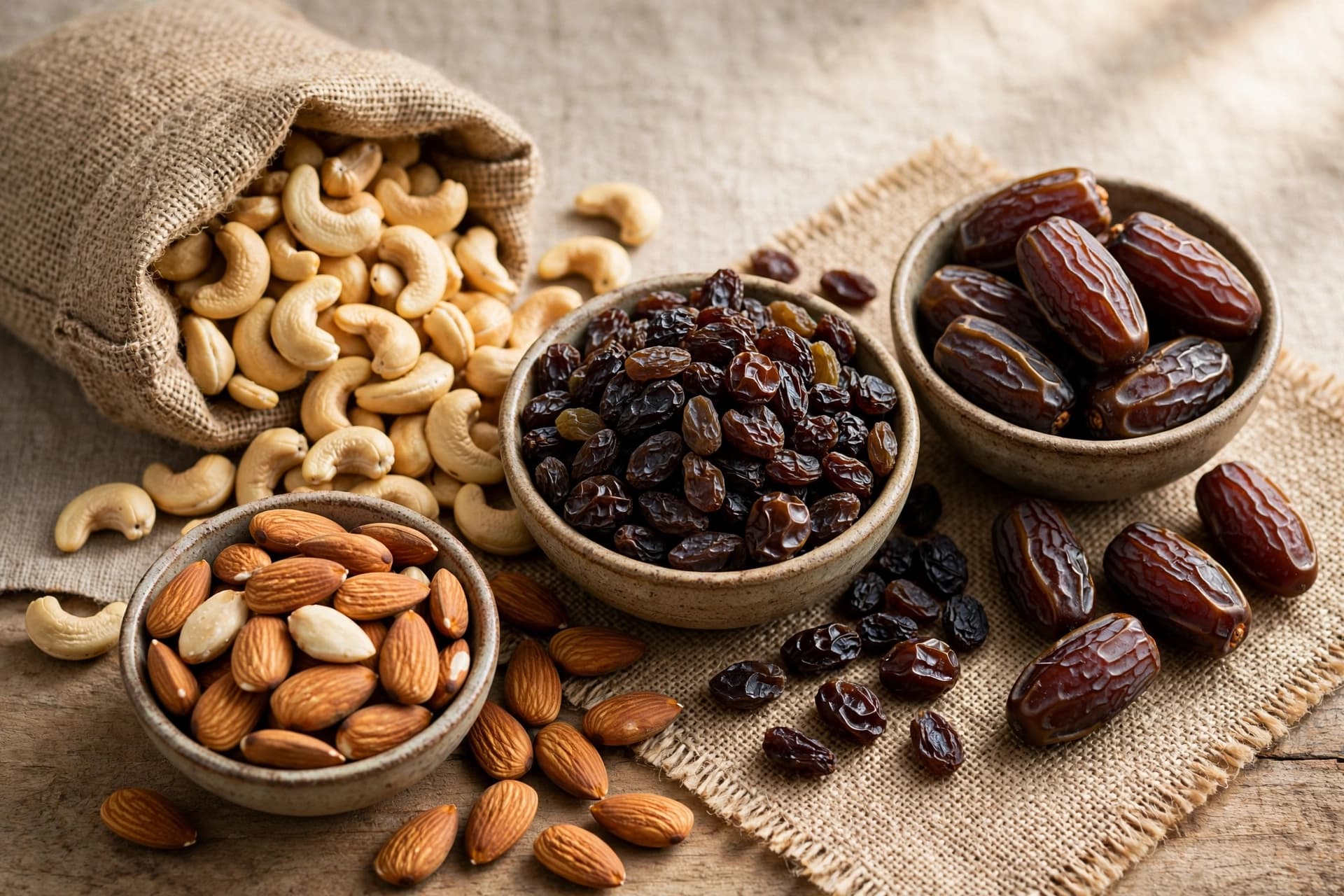 Sealed wholesale nut and dry-fruit packaging stacked on export pallets